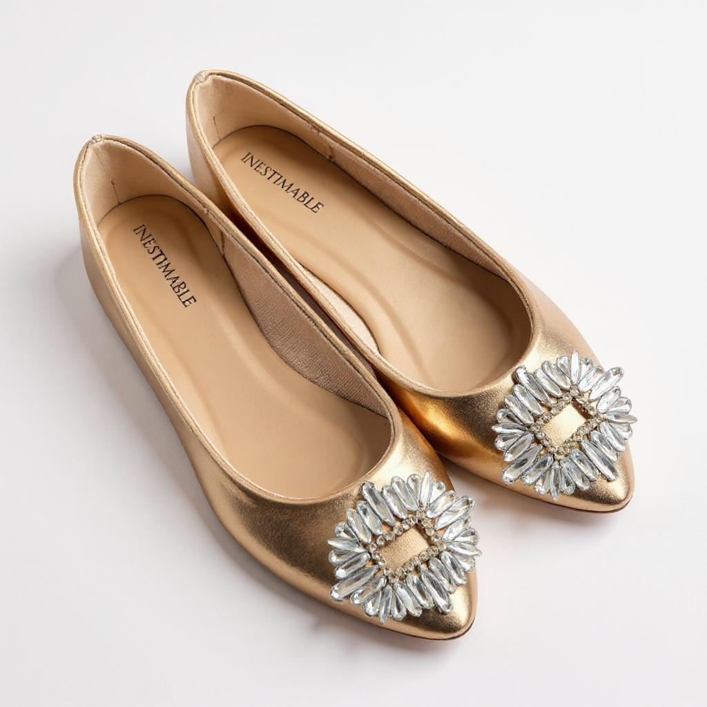 Ballerine pointue champagne et strass- CÉCILE